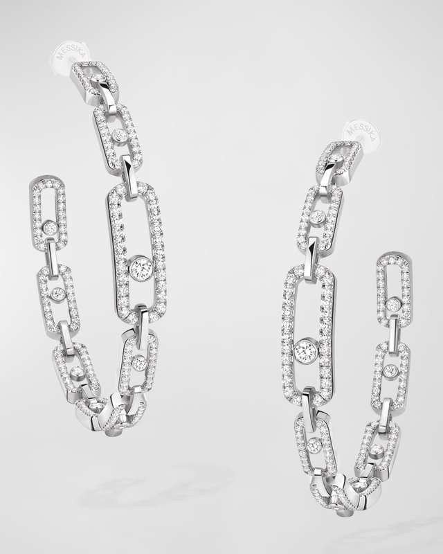 MOVE LINK PAVE HOOP EARRINGS IN 18K WHITE GOLD