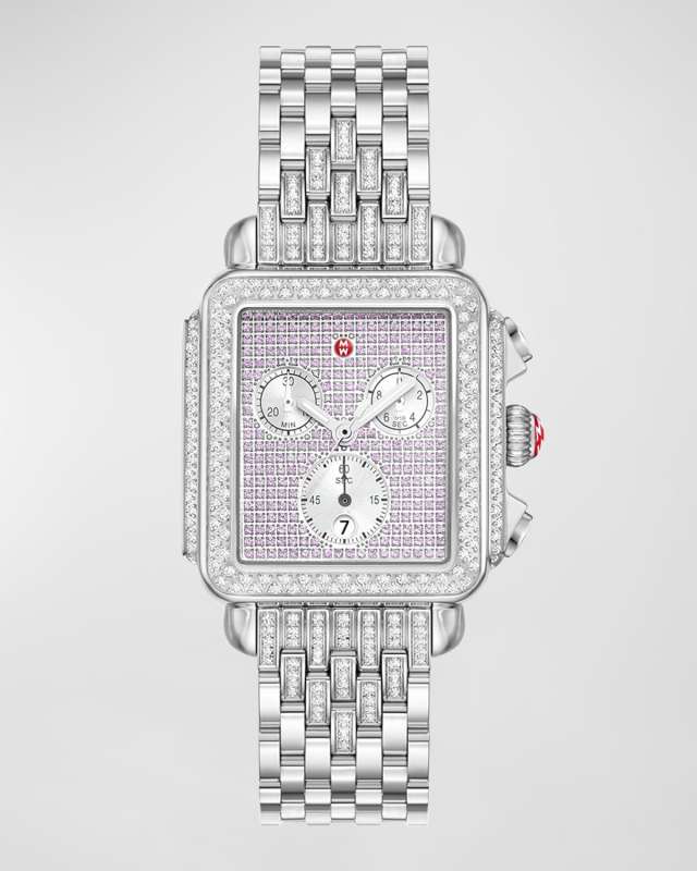 Limited Edition Deco Diamond Dial and Pave Pink Sapphire Watch