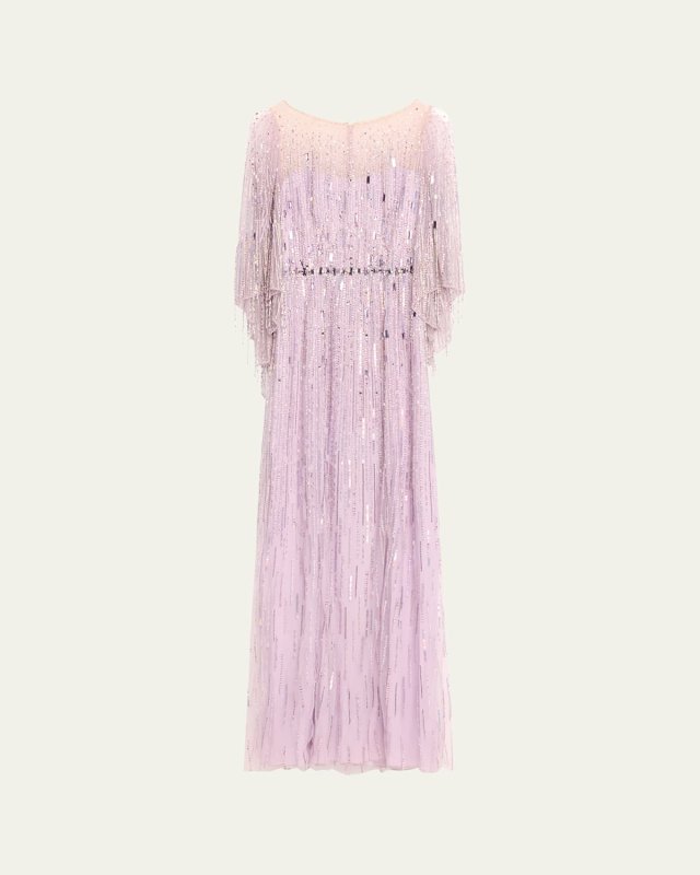Rhapsody Sequin Embellished Gown with Illusion Neckline