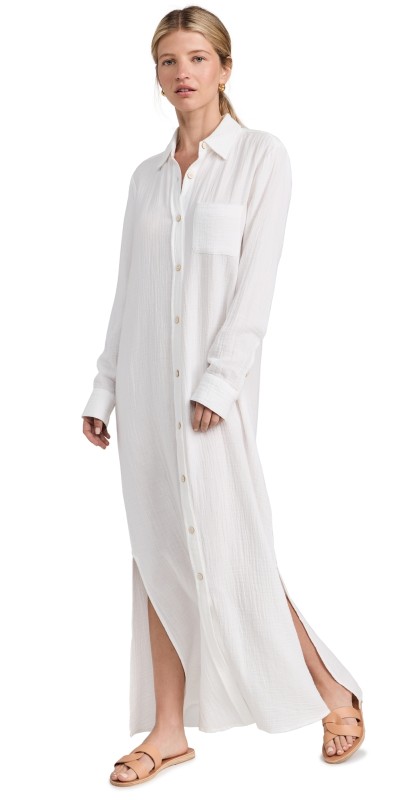 Faherty Dream Cotton Gauze Maxi Shirtdress White