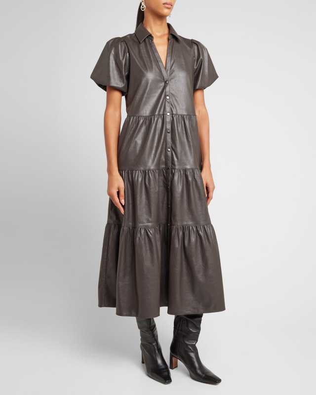 Havana Tiered Vegan Leather Midi Dress