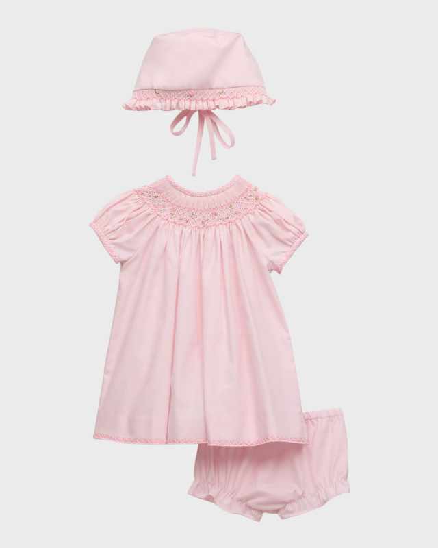 Girl's Floral Smocked Bishop Dress W/ Bonnet & Bloomers, Size Newborn-9