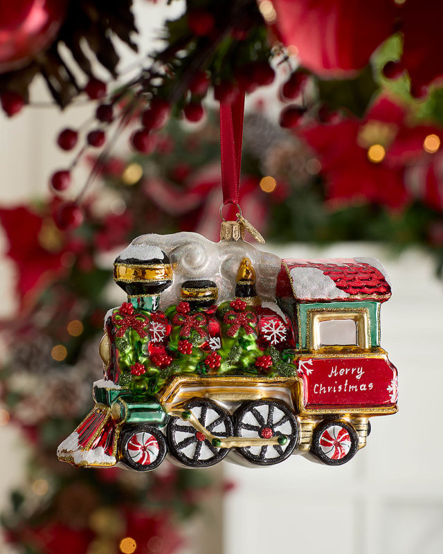 Locomotive With Bows Christmas Ornament