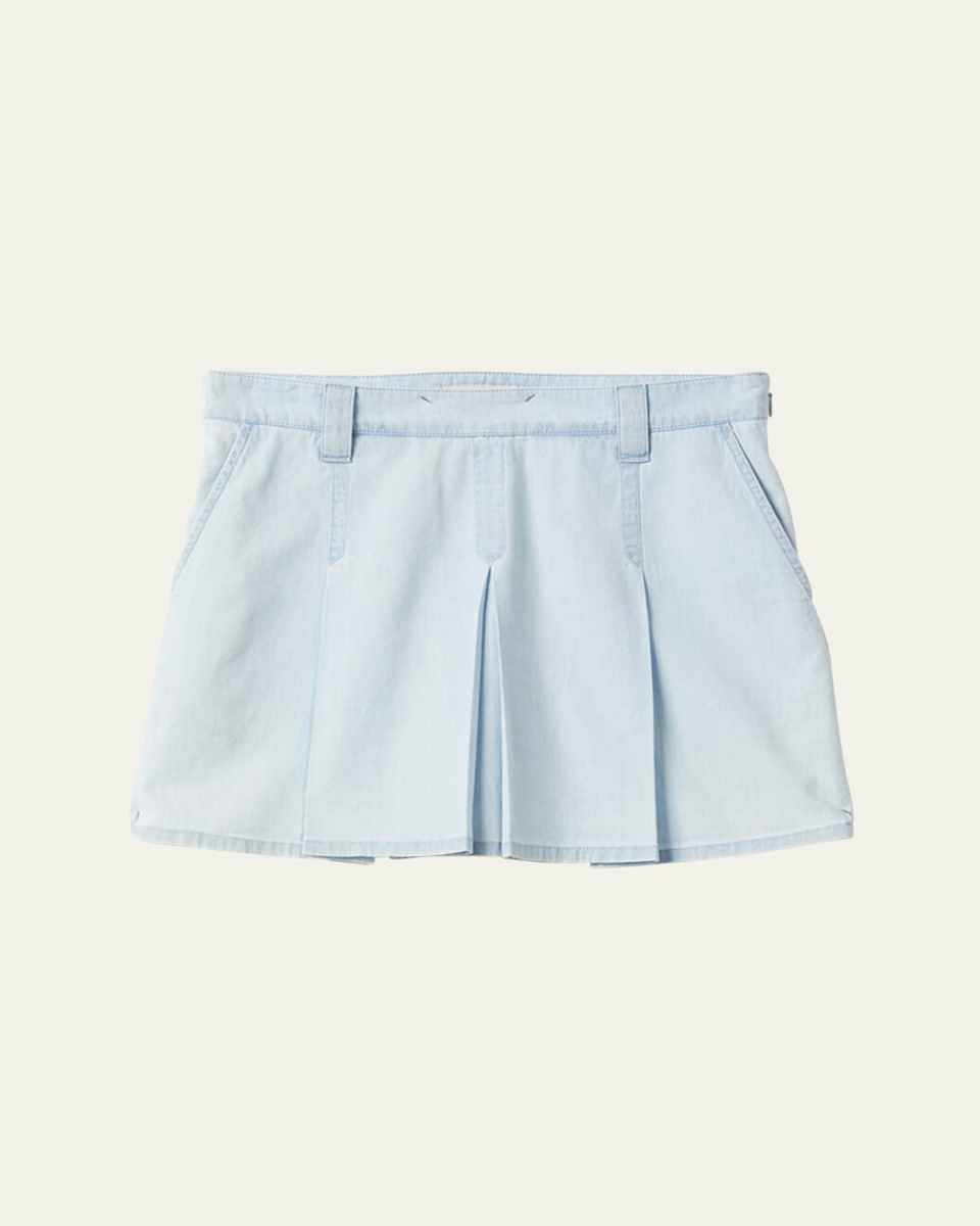 Large Pleated Short Chambray Skirt