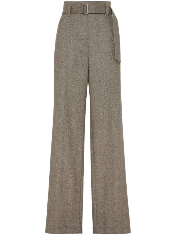 herringbone-pattern pressed-crease trousers