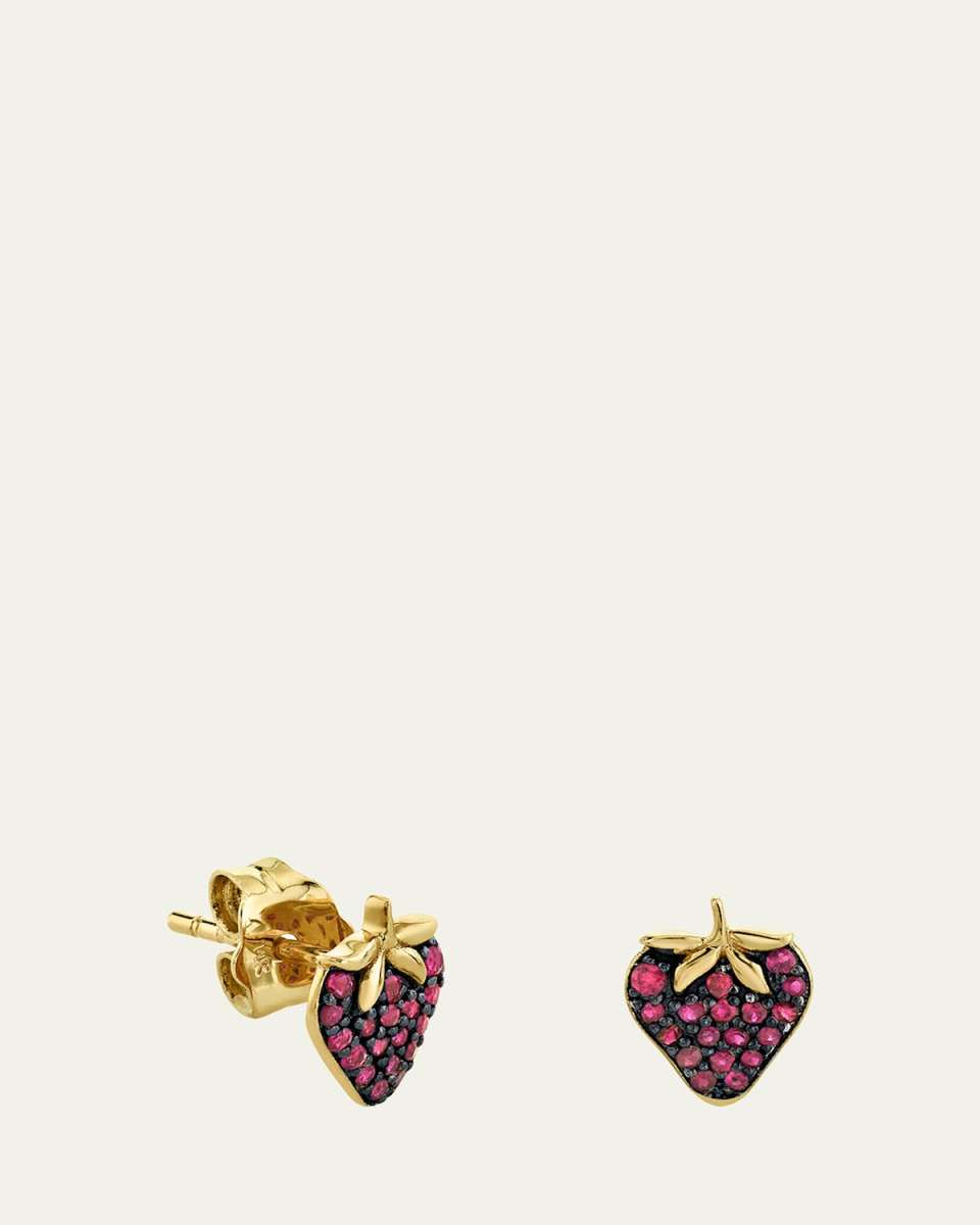 14K Gold Ruby Strawberry Stud, Single