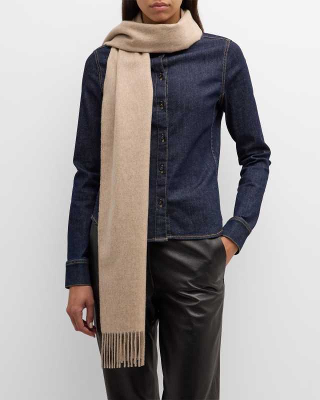 Wide Beige Cashmere Fringe Scarf