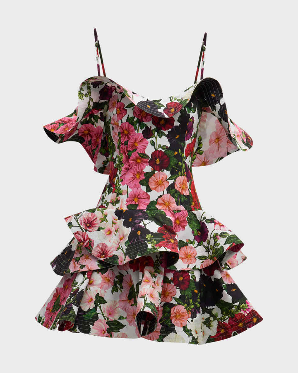 Hollyhocks Floral-Print Off-The-Shoulder Ruffle Mini Dress