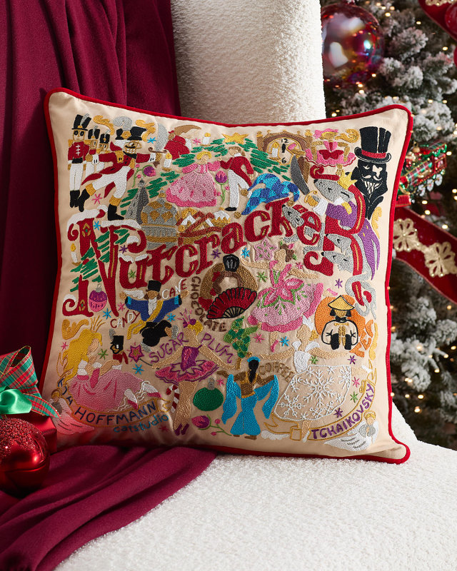 Nutcracker Hand-Embroidered Pillow, 20" Square
