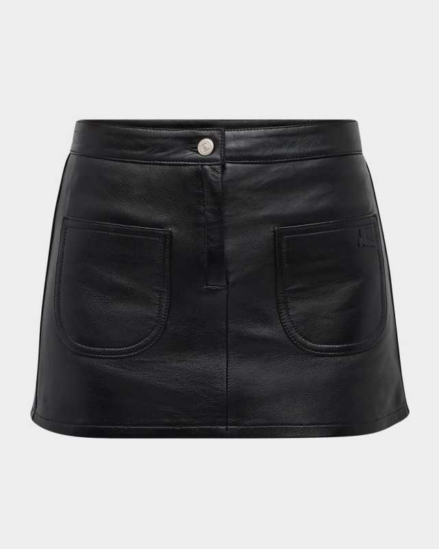 2-Pocket Vintage Leather Mini Skirt