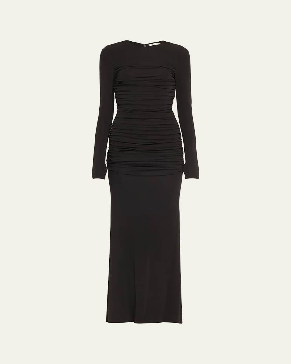 Katherina Long-Sleeve Ruched Jersey Maxi Dress