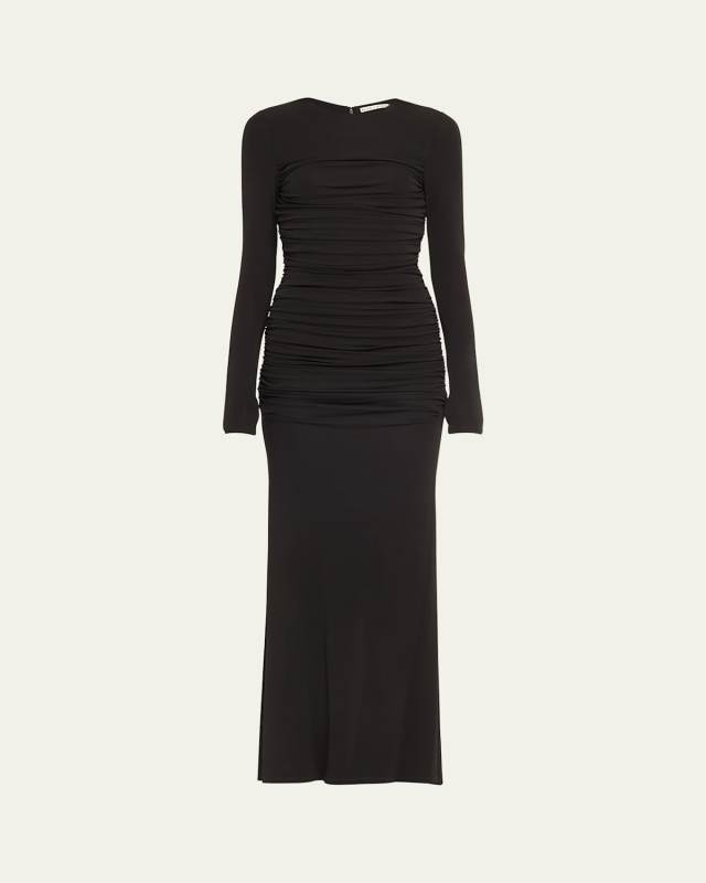 Katherina Long-Sleeve Ruched Jersey Maxi Dress
