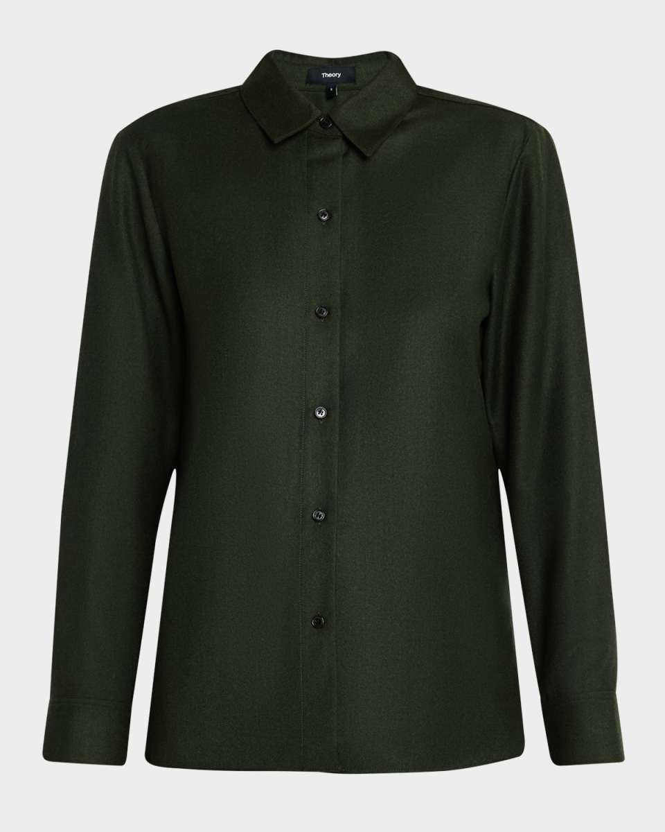 Button-Front Flannel Straight Shirt