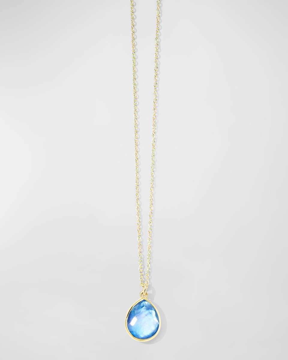 18K Gold Rock Candy Mini Teardrop Pendant Necklace in Rock Crystal MOP and Lapis Triplet