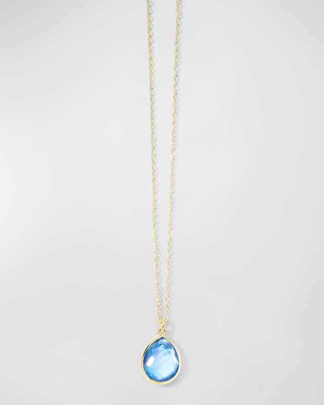 18K Gold Rock Candy Mini Teardrop Pendant Necklace in Rock Crystal MOP and Lapis Triplet