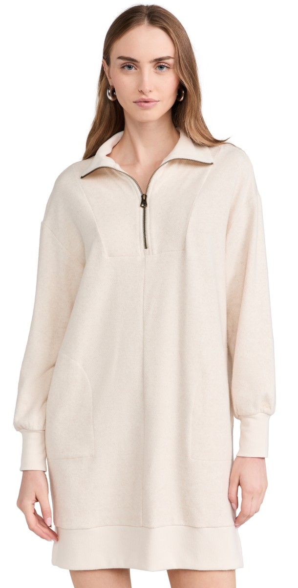 Faherty Legend Quarter Zip Dress Off White