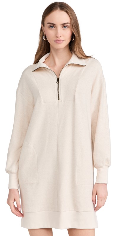 Faherty Legend Quarter Zip Dress Off White