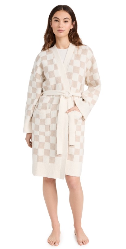 Barefoot Dreams CozyCotton Checkered Robe Oatmeal/Cream