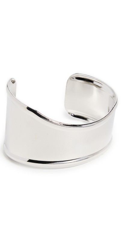 By Adina Eden Indented Curved Wide Bangle Bracelet Silver
