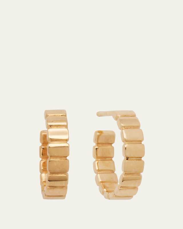 14K Yellow Gold Skinny Tag Huggie Earrings