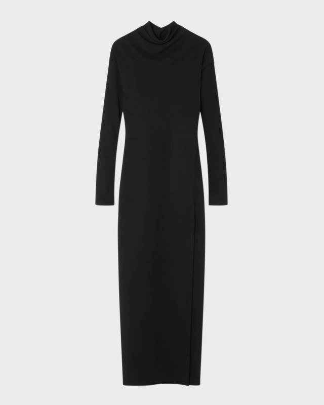Draped Turtleneck Long-Sleeve Cady Gown