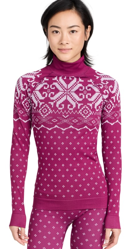 Sweaty Betty Modal Fair Isle Base Layer Top Amaranth Pink
