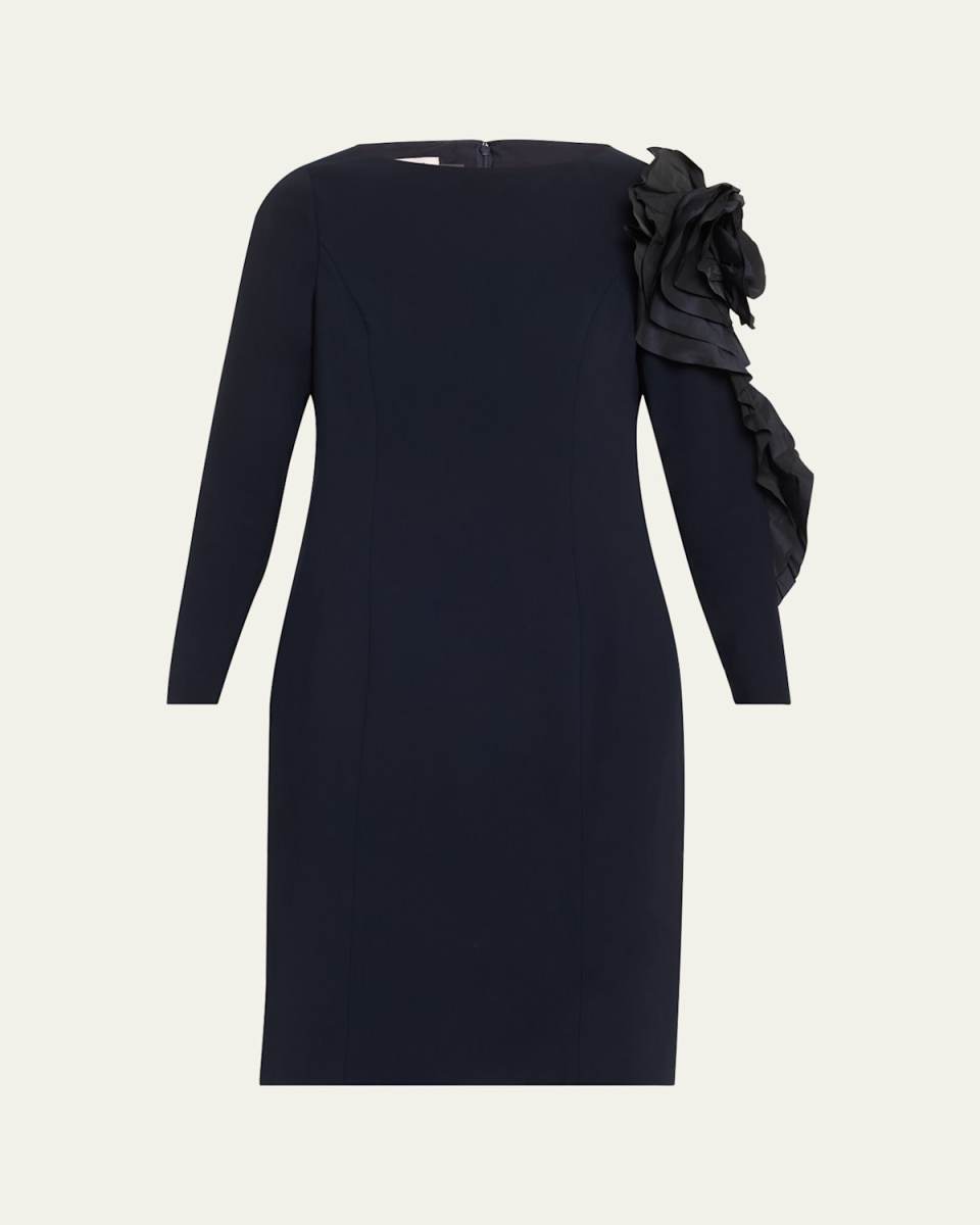 Bodycon Ruffle Applique Crepe Dress