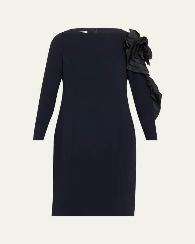 Bodycon Ruffle Applique Crepe Dress