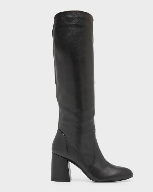 Flareblock Leather Knee Boots