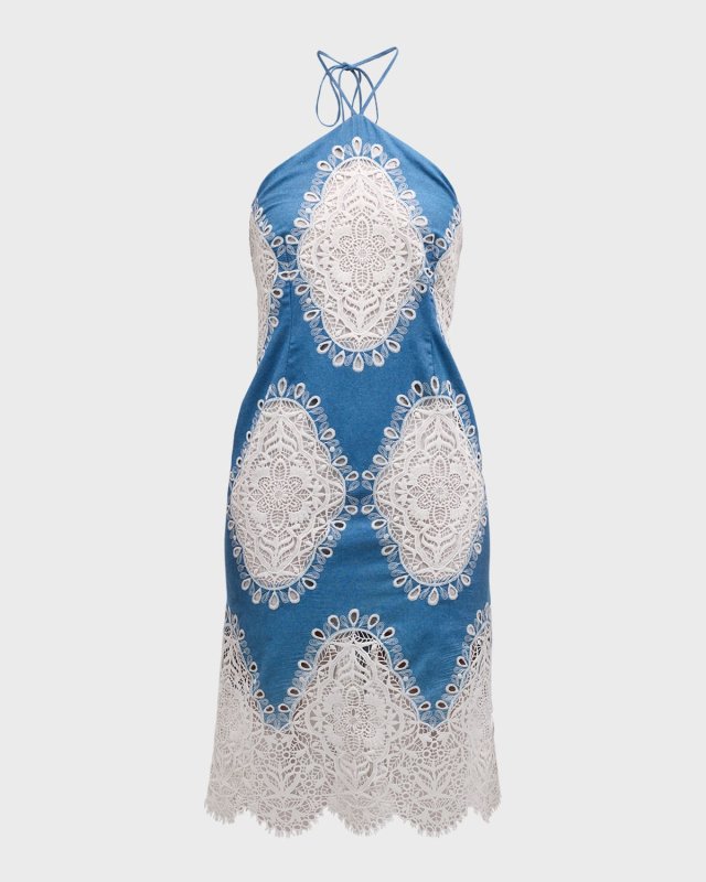 Provence Halter Eyelet Midi Dress