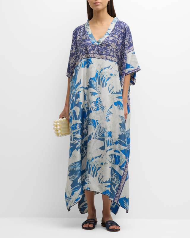Floral-Print Handkerchief Silk Kaftan