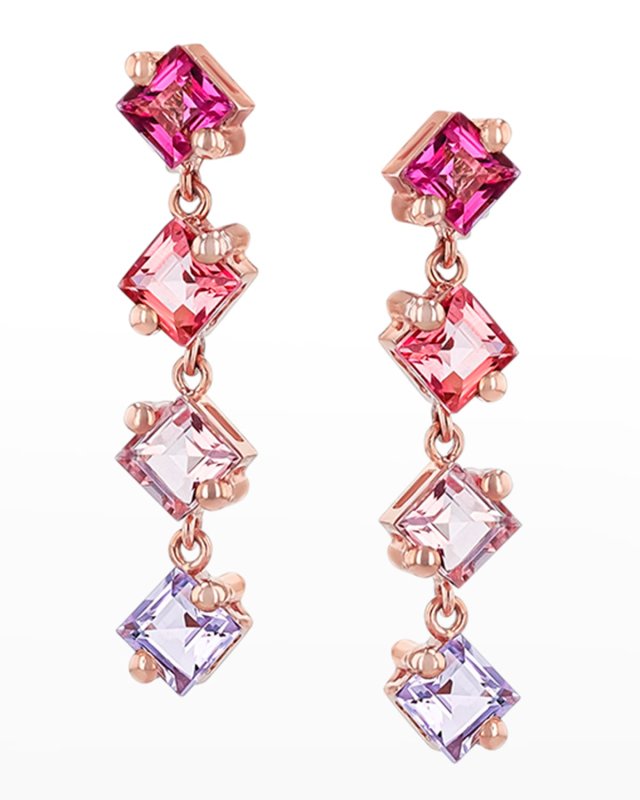 14K Princess-Cut 4-Drop Dangle Earrings