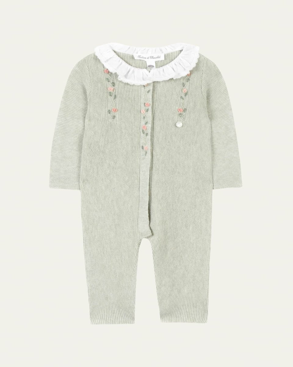 Girl's Hand Embroidered Floral Coverall, Size 6M-2