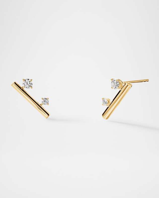18K Yellow Gold Barre Floating Diamond Climber Earrings