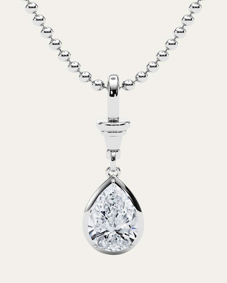 18K Ball and Chain Pear Shape Lab Grown Diamond Pendant Necklace, 2.0tcw