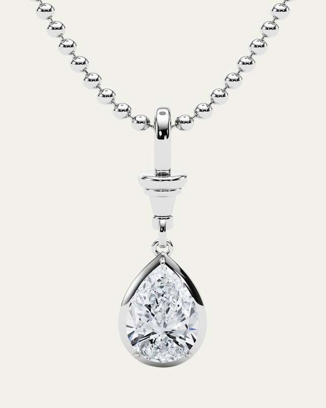 18K Ball and Chain Pear Shape Lab Grown Diamond Pendant Necklace, 2.0tcw