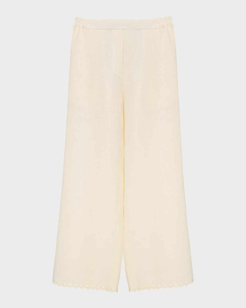Sofia Floral-Embroidered Linen Pants