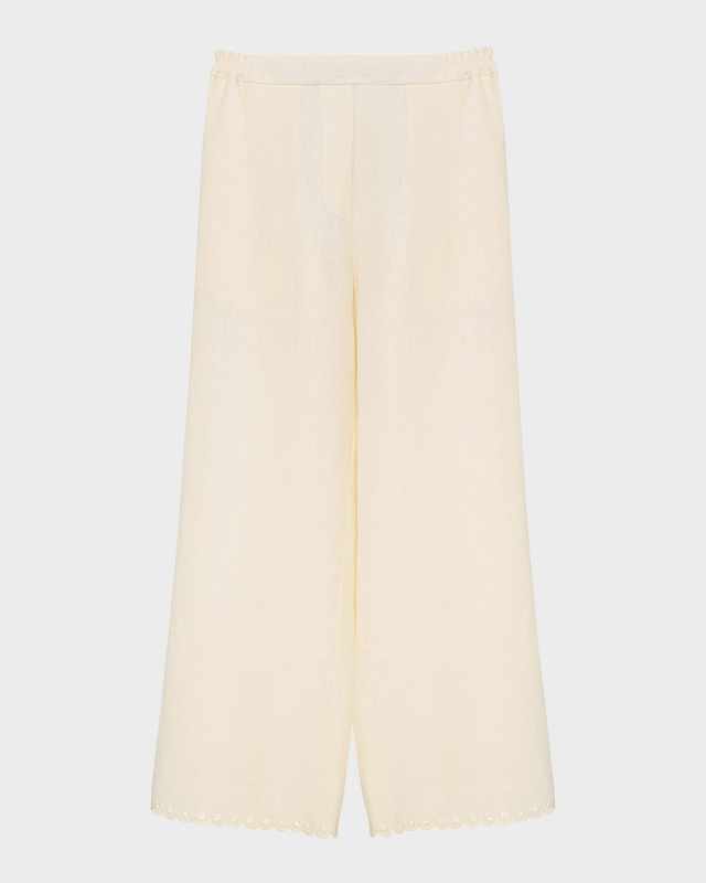 Sofia Floral-Embroidered Linen Pants