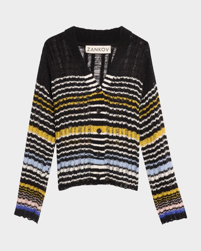 Stephen Striped Boucle Knit V-Neck Cardigan
