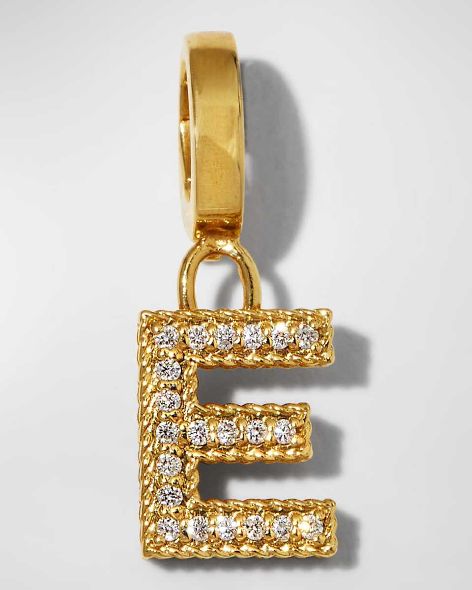 Princess 18K Yellow Gold Diamond Pave Initial Charm, E