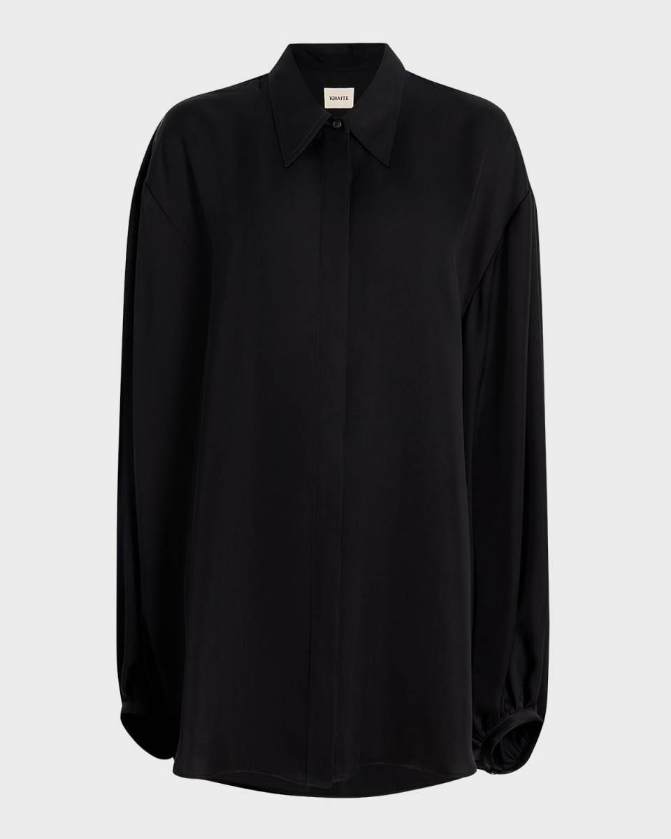Bam Balloon-Sleeve Oversized Button-Down Top
