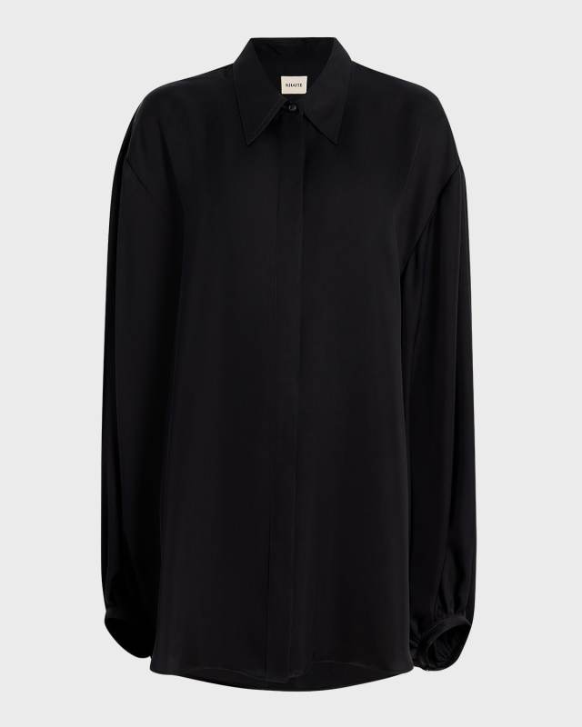 Bam Balloon-Sleeve Oversized Button-Down Top