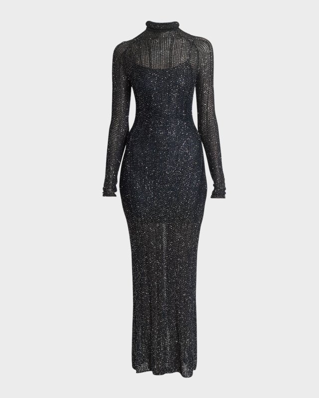 Open-Knit Sequin Maxi Dress