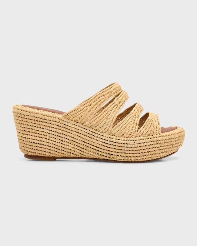Medi Raffia Wedge Slide Sandals
