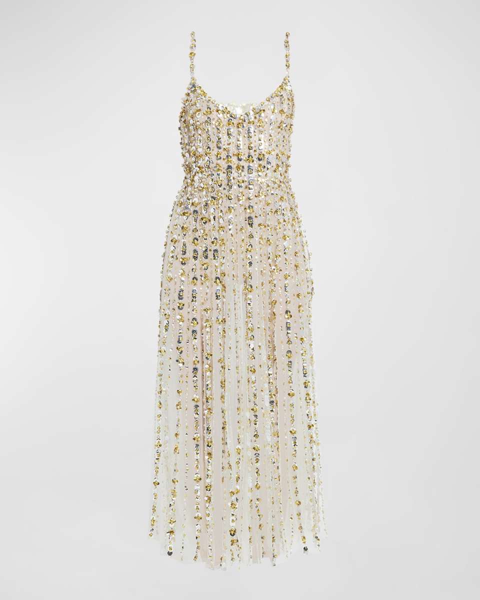 Sequin Embroidered Sheer Cocktail Dress