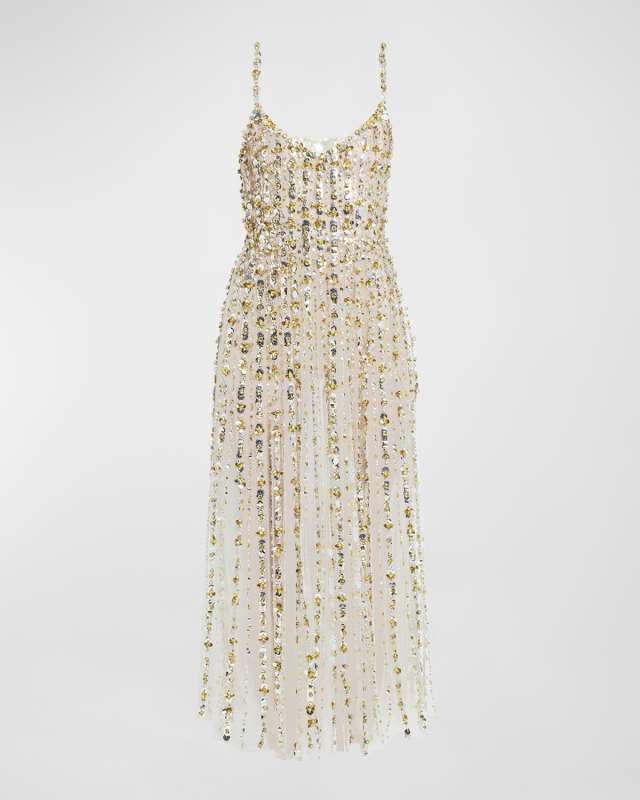 Sequin Embroidered Sheer Cocktail Dress