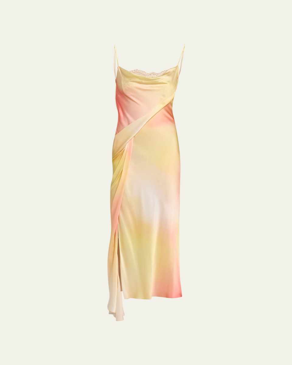Printed Silk Draped Charmeuse Slip Dress