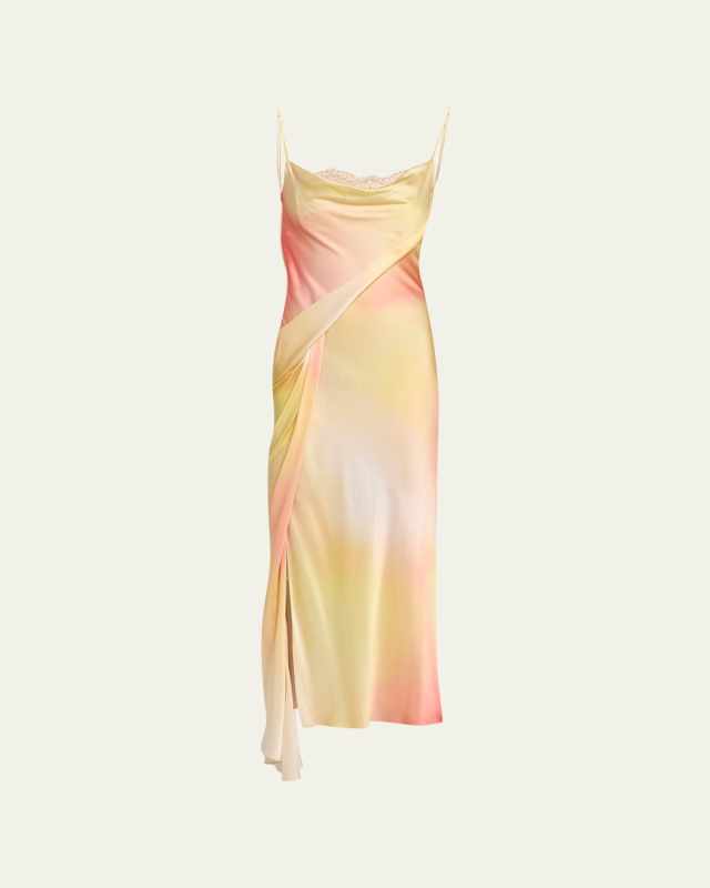 Printed Silk Draped Charmeuse Slip Dress