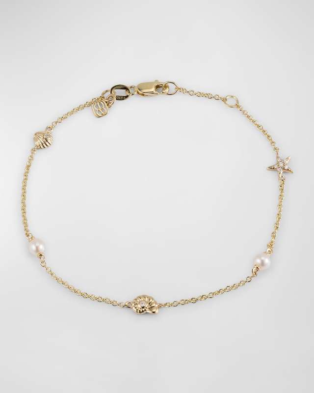 14K Gold Shells Chain Bracelet with Diamonds
