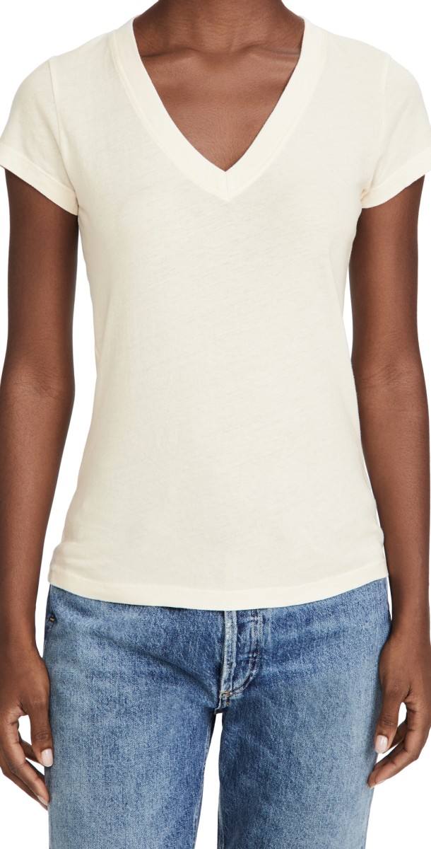 L'AGENCE Becca V Neck Tee Vintage White